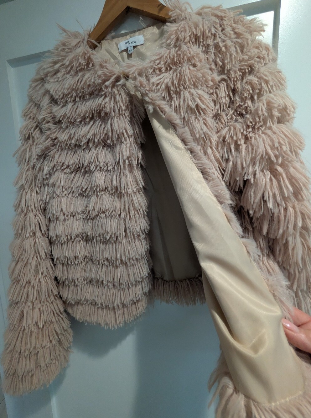 PrettyLittleThing Blush Fringe Faux-Fur Jacket